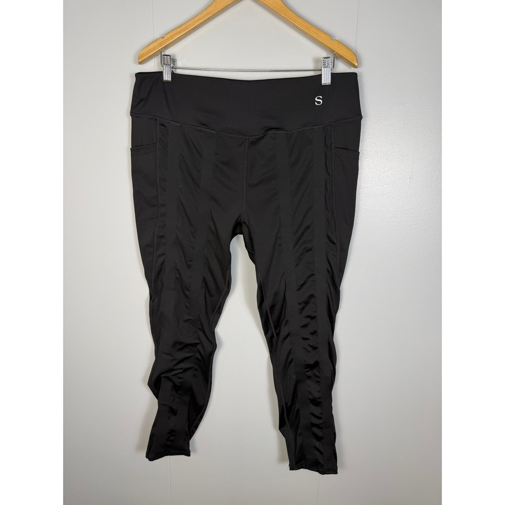 Skinnify Resistance Band Legging Women 3XL Workout Black Ruched High Rise Active